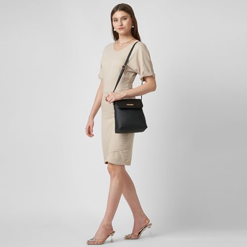 Caprese Fergi Large Crossbody Bag for Women with Adjustable Strap for Comfortable Wear | Versatile Handbag with Zipper & Magnetic Button Closure for Everyday Use, Travel, & Special Occasions (Black)