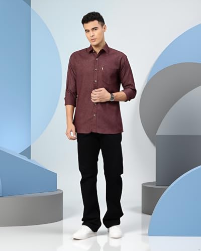 Majestic Man Woolen Cotton Blend Solid Winter Shirt – Full Sleeve, Premium Warm Fabric (Wine, XX-Large)