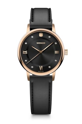 WENGER Urban Donnissima Swiss Made, 35 mm, Black Dial, Black Leather Strap, Women's Watch - 01.1721.117