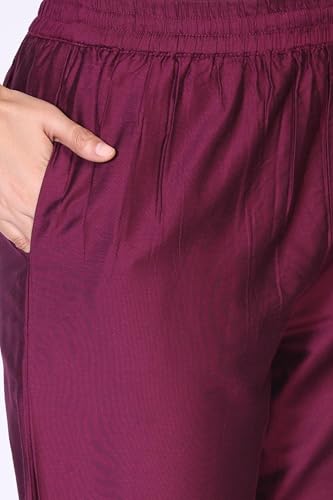 W for Woman Purple Embroidered Zari Sequined Straight Silk Blend Kurta with Straight Pant and Dupatta Set (WS13398-126131-S)