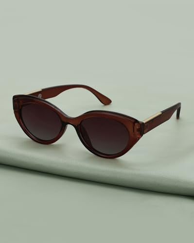 Brown with Gold Toned and Brown Polarised Lens Cat Eye Sunglass for women