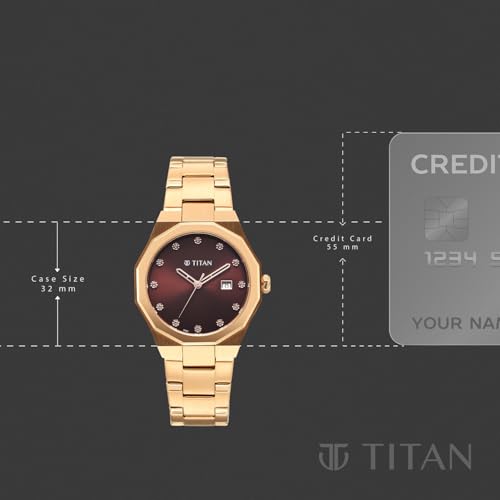 Titan Ladies Purple Radiance with Brown Dial Rose Gold Metal Strap Watch for Women - 95376WM01