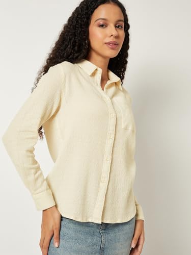 Max Women Textured Regular Fit Shirt (Beige_XL)