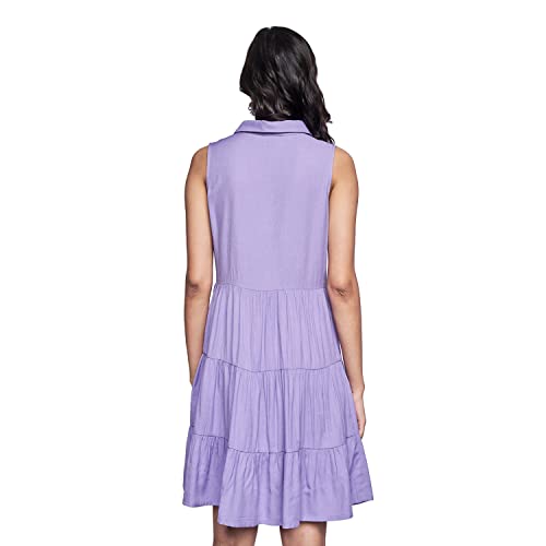 AND Women's Polyester Fit Flare Knee-Length Dress (EE22AB046DRTR_Lilac_14)