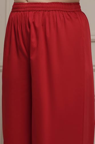 Biba Women Red Viscose Rayon Straight Yarndyed Suit Set_34