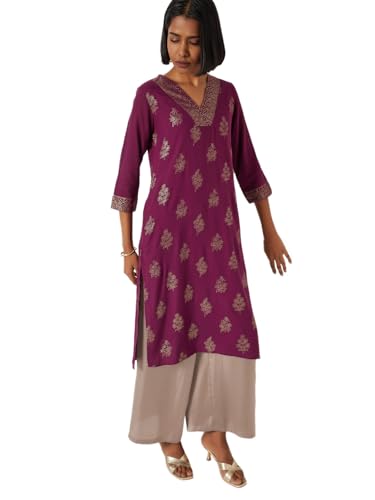 Max Women Printed Straight Kurta (Purple_XXL)
