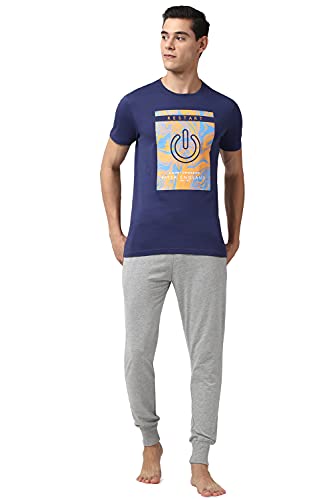 Peter England Men Navy Graphic Print Casual T-Shirt and Joggers