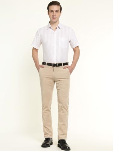 Hancock Men Cotton Solid Slim Fit Trousers Grey Size 36, Comfortable Stretch Waistband, Machine Washable Easy Care Fabric, Soft Breathable Fabric for All Day wear