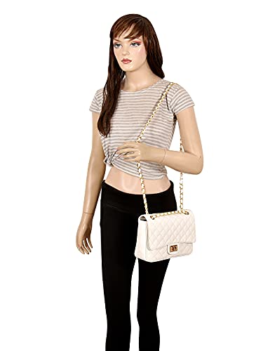 Sakwoods Women PU Quilted White Sling And Handbag