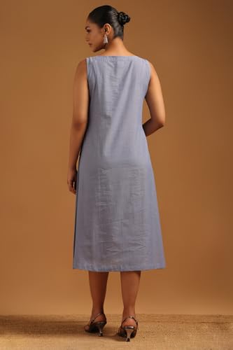 Soch Womens Blue Chambray Ethnic Motifs Dress with Machine Embroidery and Thread Work