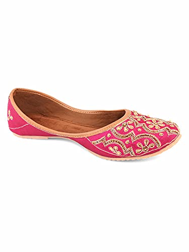 DESI COLOUR Mojari Punjabi Jutti for Women Ethnic Footwear- Hand Embroidered (Pink, Numeric_3)