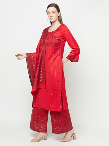 AFSA Women's Acro Wool Woven Unstitched Suit and Dupatta(SEHER-Z-588-CRED)