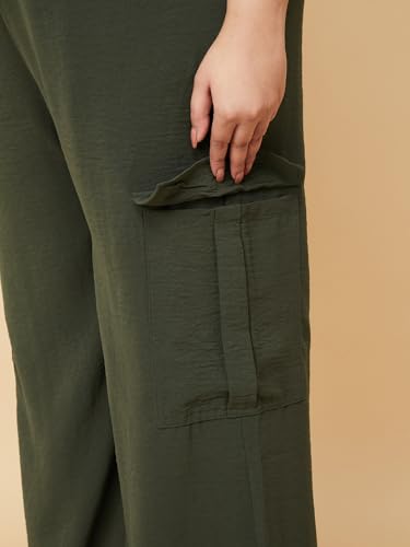 Max Women Solid Wide Leg Cargos (Green_3XL)