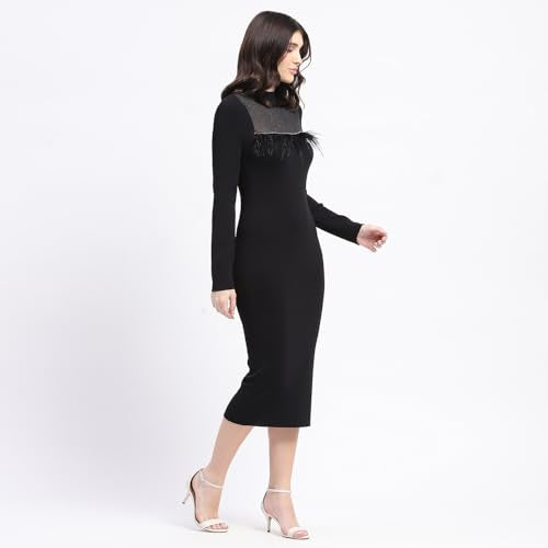 Madame Mock Neck Black Bodycon Midi Dress