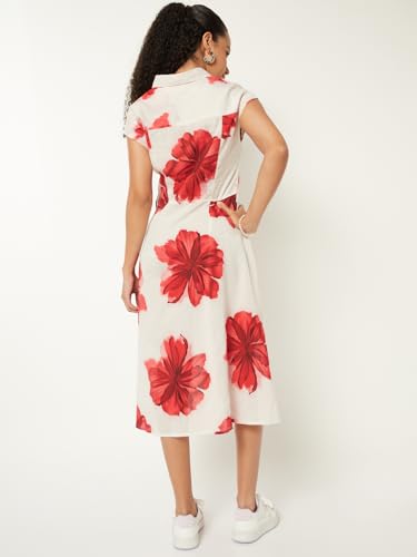 Max Women Floral Print Shirt Dress (Off White_L)