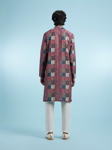 DIWAS BY MANYAVAR Men's Art Silk Printed Festive Kurta Set (2pc) (Maroon, M)