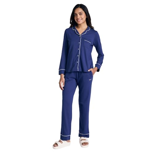 NYKD By Nykaa Buttery Soft Cotton Modal Button-Down Pyjama Set of 2 Nys926 Navy