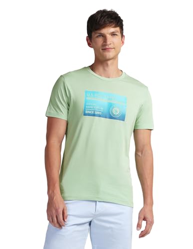 U.S. POLO ASSN. Mens Solid Half Sleeve Graphic Round Neck T-Shirts (UDTSHS0880_LT. Green_S)