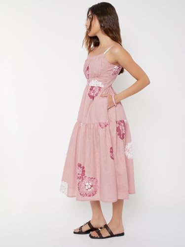 Max Women Floral Print Tiered Dress (Pink_L)