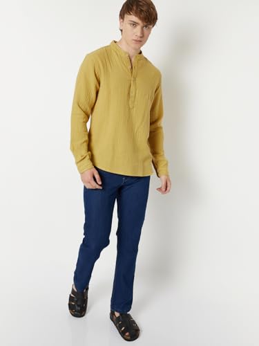 Max Men Textured Slim Fit Short Kurta (Yellow_XXL)
