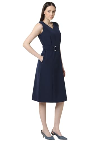 Van Heusen Women Navy Solid Knee Length Formal Dress