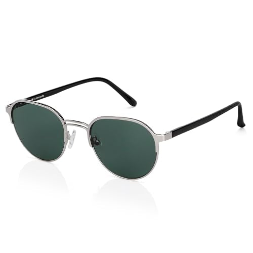 John Jacobs | Silver - Green | Full Rim Round Stylish & Premium Sunglasses | JJ Tints | 100% UV Protection (UV 400) | Men & Women | Narrow | JJ S13873