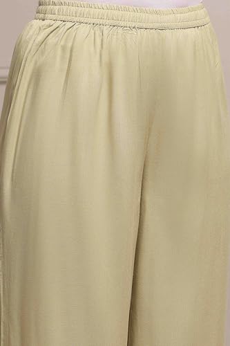 Biba Women Light Green Viscose Blend Straight Dyed Suit Set_42