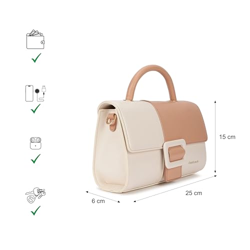 Fastrack Pastel Play Satchel | Faux-Leather Women’s Handbag in Pink & White | Buckle-Flap Design with Dual Carry Options & Spacious Interior