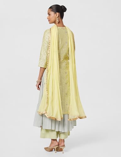 BIBA Women's Synthetic a line Salwar Suit Set (SKD651842_Lemon Yellow_2XL (42))