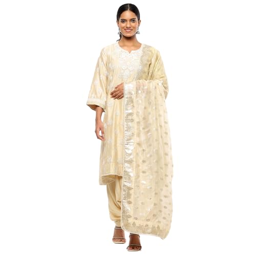 BIBA Women's Silk Chanderi Kurta Sets (SKDKALKR10059AW24BEG_Beige