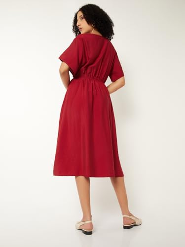 Max Women Solid A-line Dress (Red_L)