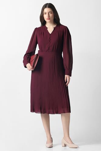 Women Maroon Solid Party Dress