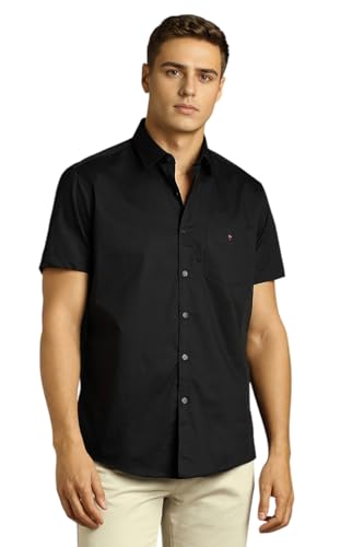 Men Black Solid Half Sleeves Casual Shirt