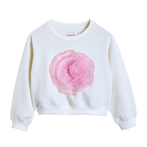 Hopscotch Girls White Full Sleeves Floral Applique Pullover Sweatshirt for Age (2-3 Years)