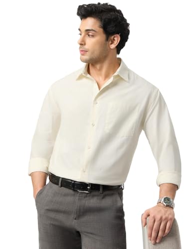 The Souled Store: Ivory White Men and Boys Long Sleeve Spread Collar Off White Solid Relaxed Fit Lightweight Easy to Style Everyday Office Wear Casual Cotton Shirt