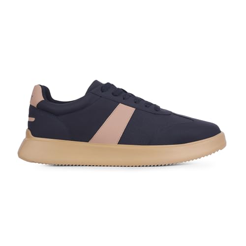 Lee Cooper Men’s Lace-Up Casual Sneakers with White Side Stripe, Perforated Detail & Cushioned Thick Sole – Lightweight Everyday Comfort Fashion Shoes | Navy, 45