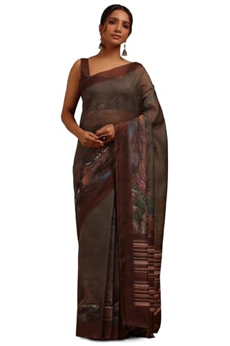 Soch Womens Olive Chanderi Digital Print Saree