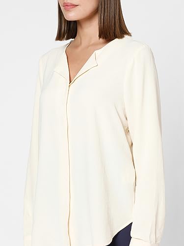 VERO MODA Women Solid Polyester Regular Fit Beige Shirt