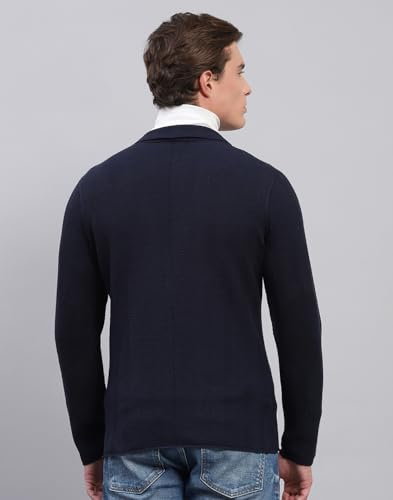 Monte Carlo Mens Navy Blue Self Design V Neck Full Sleeve Coat (1239388KC-148-42)