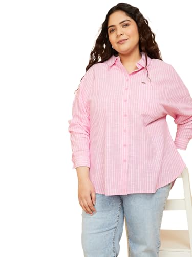 Max Women Striped Oversized Shirt (Pink_3XL)
