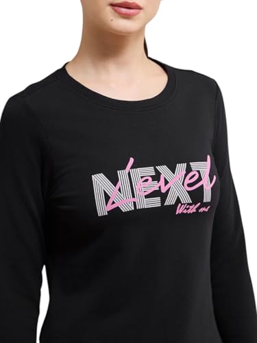 Amante Black Printed Cotton Long Sleeves Women T-Shirt