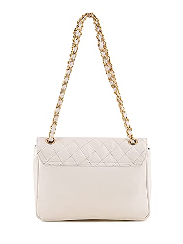 Sakwoods Women PU Quilted White Sling And Handbag