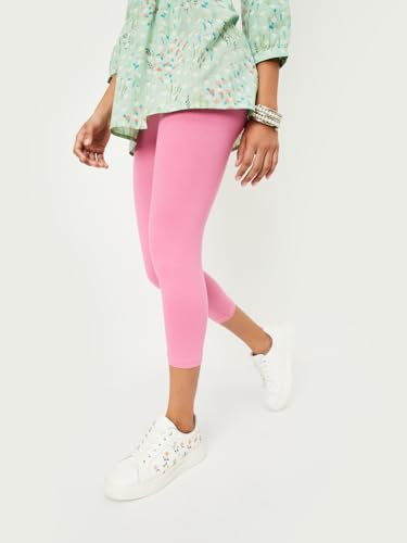 Max Women Solid Calf-Length Leggings(Pink_M)