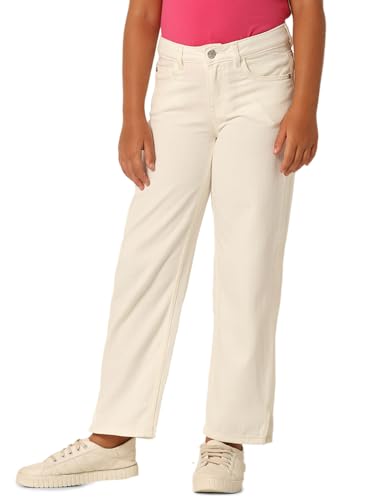 VERO MODA Girls Mid Rise Stretchable Ankle Length White Wide Leg Jeans