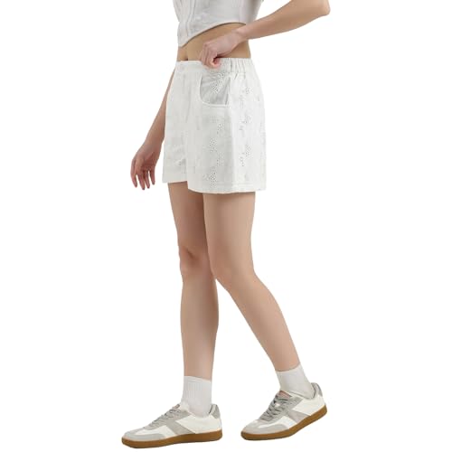 United Colors of Benetton Schiffli Embroidered Straight Fit Shorts (Size : 34) - 26P4WVNSH183I101 White