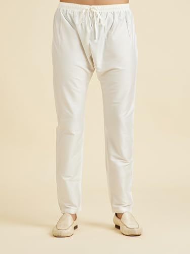 Manyavar Men's Art Silk Self-Textured Kurta Pyjama Set(White,XXXL)