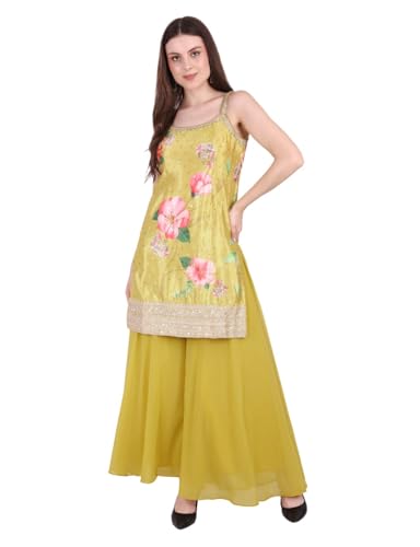 Women’s Yellow Chanderi Cotton Straight Kurta Set with Pant & Dupatta – Beautiful Embroidery, Elegant Design for Festive & Traditional Occasions (in, Alpha, M, Regular)