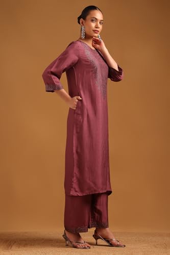 Soch Womens Onion Pink Dola Silk Embellished Kurta Set With Stone Work