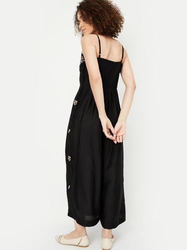 Max Women Embroidered Jumpsuit, Black, XL