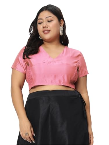 studio rasa Women's Plus Size Silk Blend Stretchable Top for Wedding Festive Party (TPWPC22565-4XL_Light Pink_4XL)